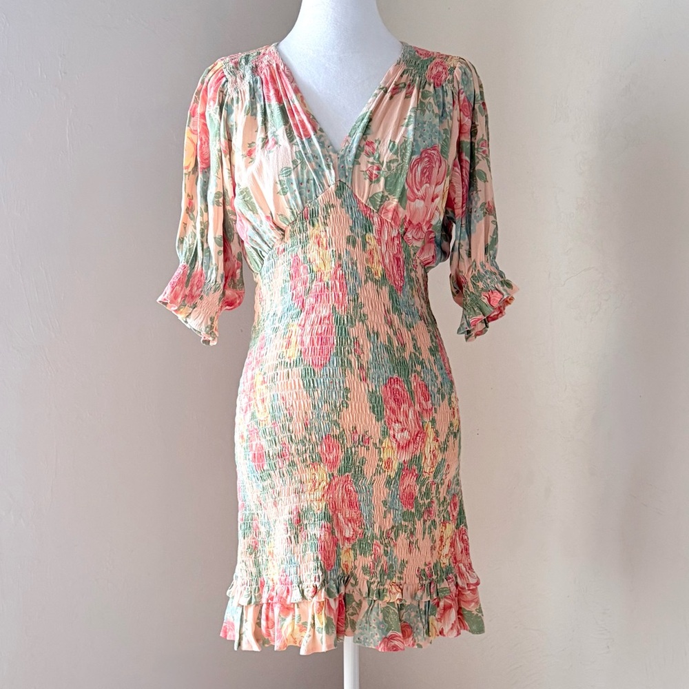 NWT Faithfull the Brand Margherita Smocked Nadya Floral Mini Dress Intermix S 4